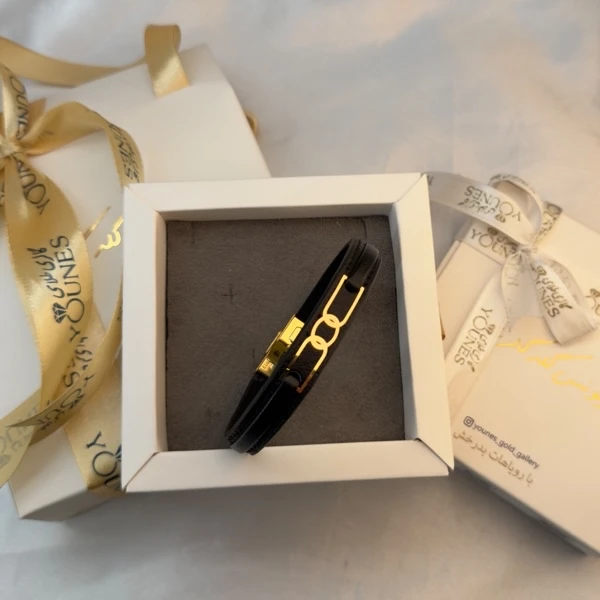 تصویر دوم دستبند طلا چرم مردانه L190